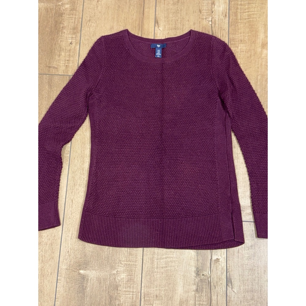 Gap Women Burgundy Textured Knit Crew Neck Sweater Extra‎ Small XS Casual Cozy